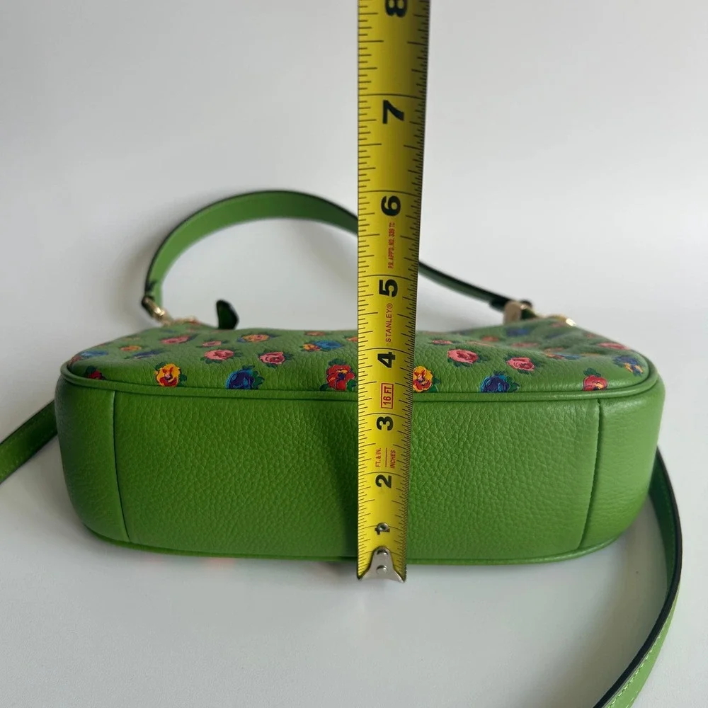 Coach Teri Shoulder Bag Vintage Rose Print Green Leather Bag CA616